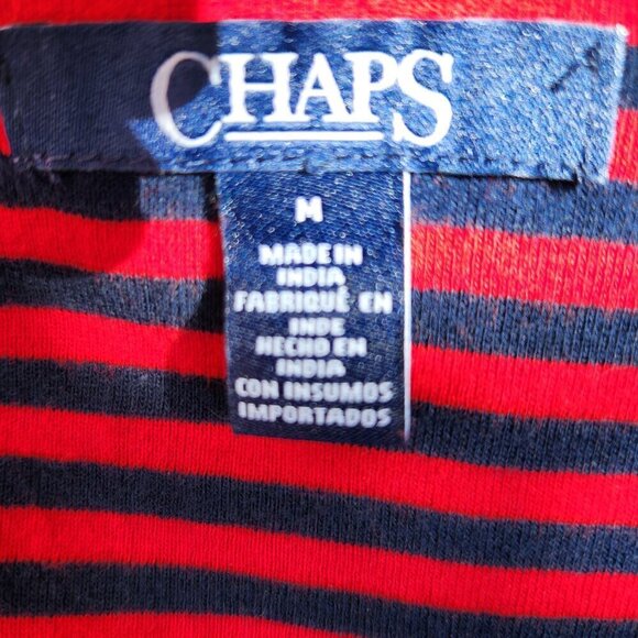 P269. Chaps Red & Navy striped Boat-necked short-sleeved tee-shirt  |M - Picture 4 of 4